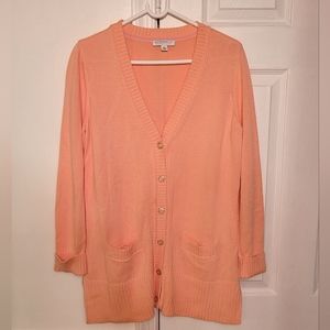 Isaac Mizrahi Coral Pink Button Down Cardigan | Medium